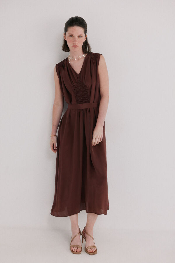 Hoss Intropia Aura. Vestido midi fluido Castanho