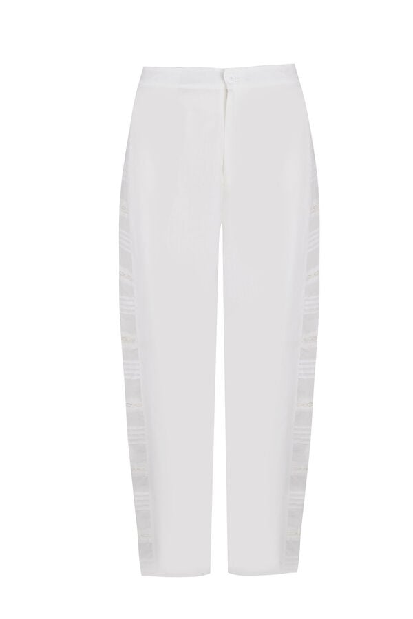 Hoss Intropia P&iacute;a. Pantal&oacute;n tiro medio bordado Blanco