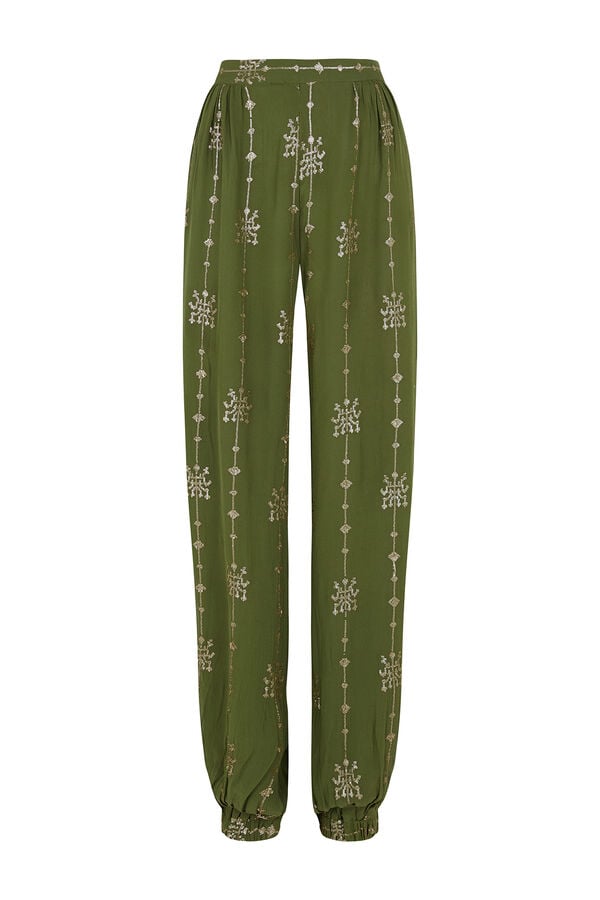 Hoss Intropia Piper. Cal&ccedil;a em tecido bordado Verde