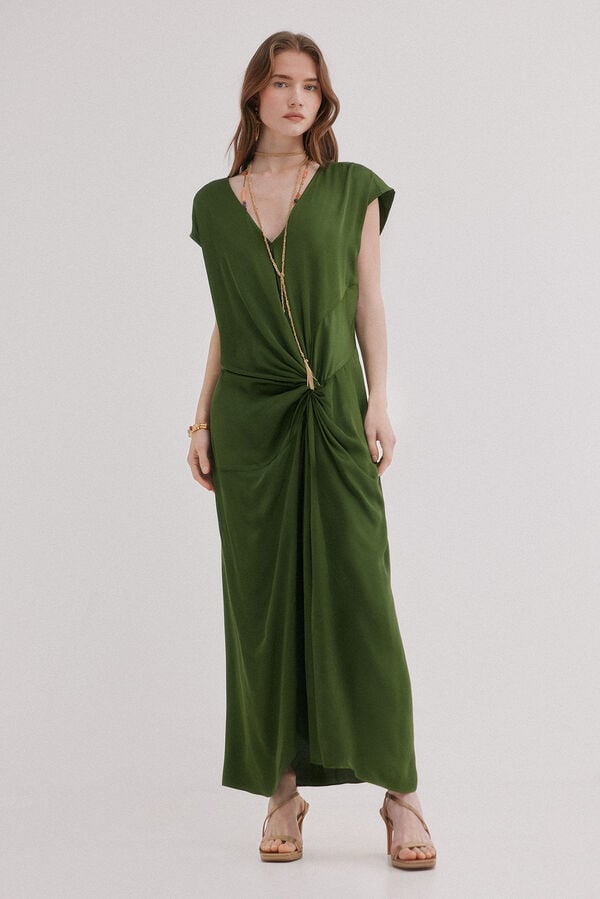 Hoss Intropia Amelia. Vestido midi drapeado Kaki