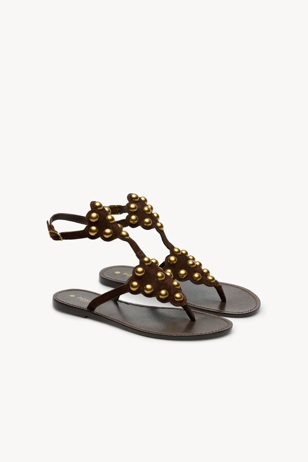 Hoss Intropia Maisa. Sandalias piel piezas met&aacute;licas Marron