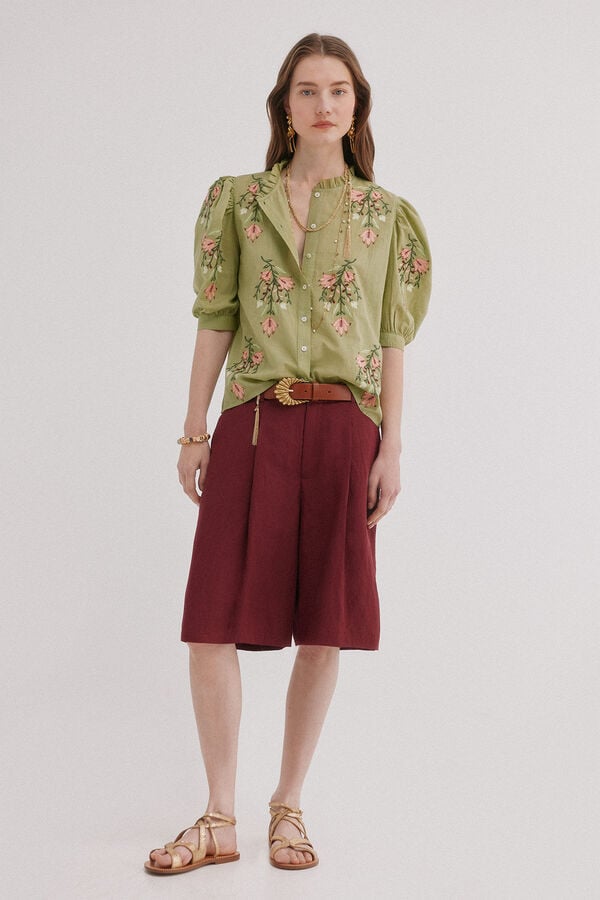 Hoss Intropia Capri. Blusa bordado floral Verde