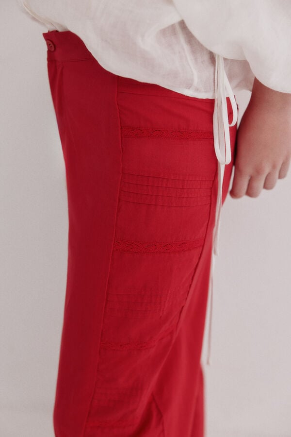 Hoss Intropia P&iacute;a. Cal&ccedil;a de cintura m&eacute;dia bordada Vermelho