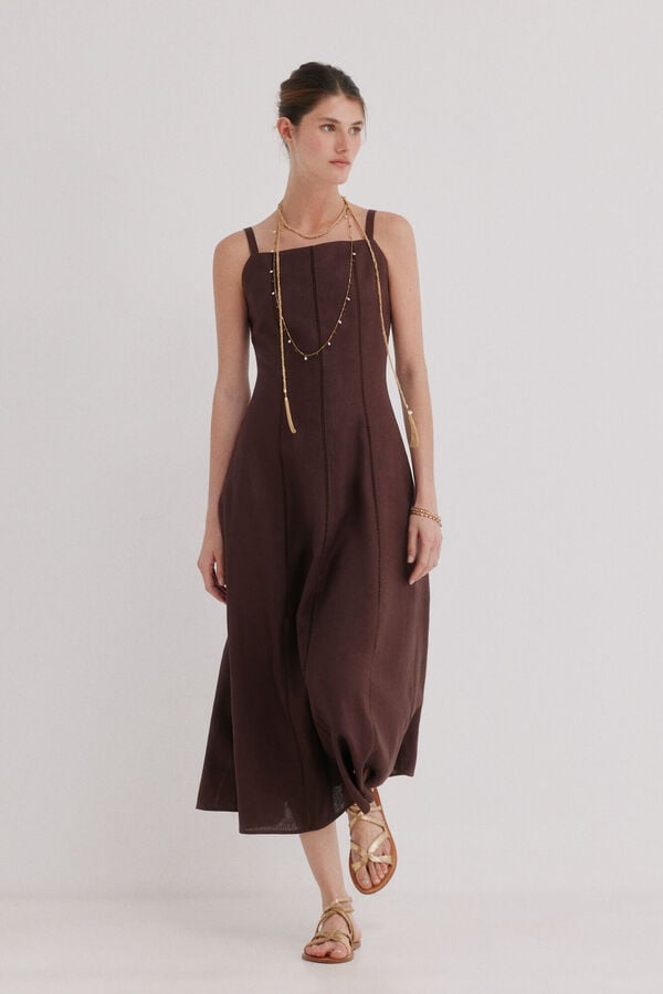 Hoss Intropia Antonela. Vestido midi lino Marron
