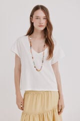 Hoss Intropia Monike. T-shirt de manga curta com decote em bico Beige