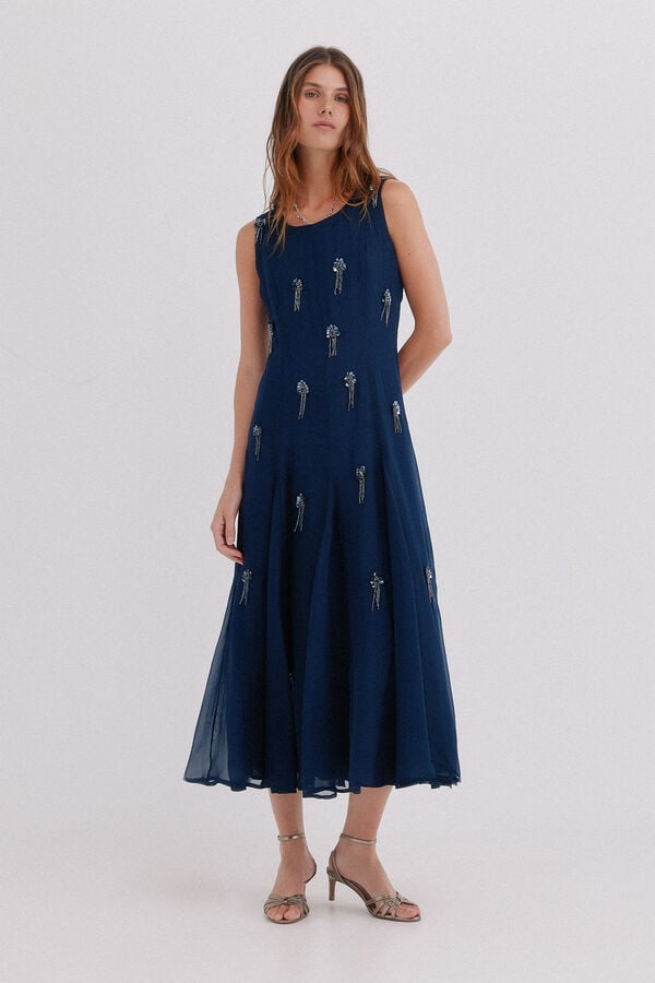Hoss Intropia Althea. Vestido abalorios Azul marino