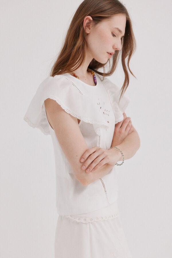 Hoss Intropia Mavie.T-shirt com folhos Branco
