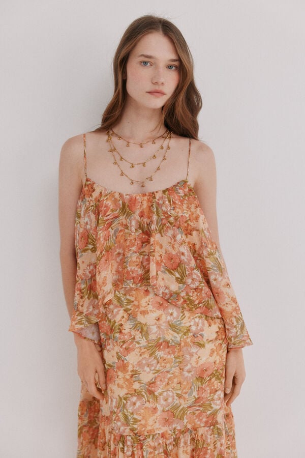 Hoss Intropia Africa. Vestido rom&aacute;ntico Estampado Naranja