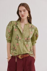 Hoss Intropia Capri. Blusa bordado floral Verde