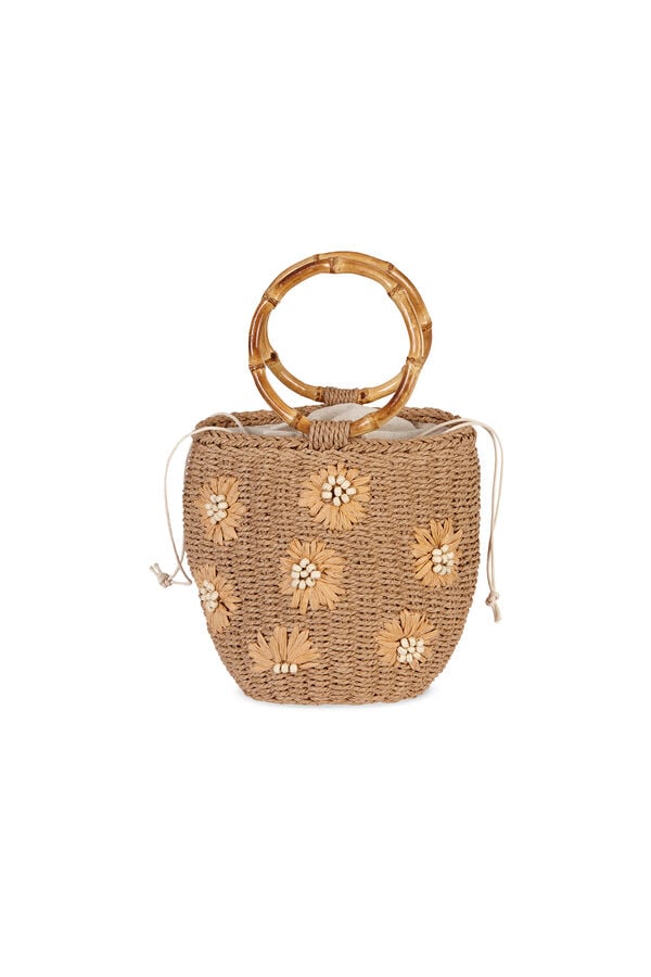 Hoss Intropia Norma. Bolso de rafia bordado Beige