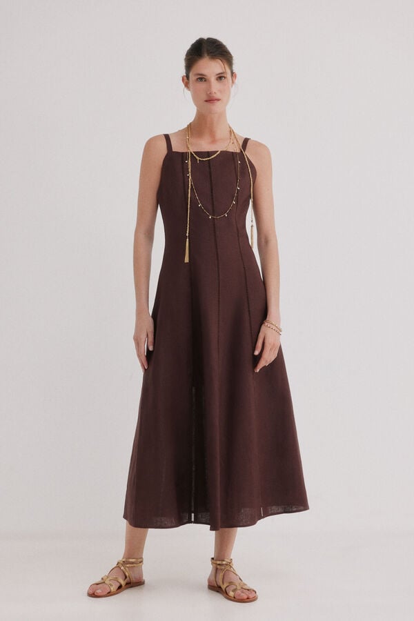 Hoss Intropia Antonela. Vestido midi lino Marron
