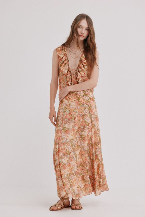 Hoss Intropia Runa. Falda flu&iacute;da Estampado Naranja