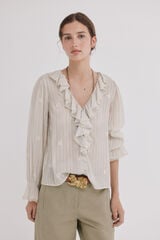 Hoss Intropia Clarisse. Blusa com folhos Ecru