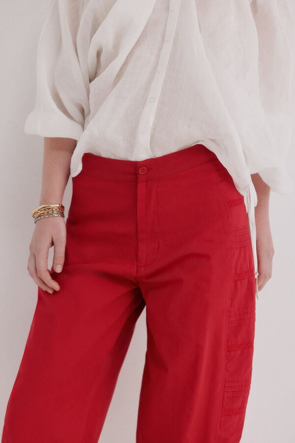 Hoss Intropia P&iacute;a. Cal&ccedil;a de cintura m&eacute;dia bordada Vermelho