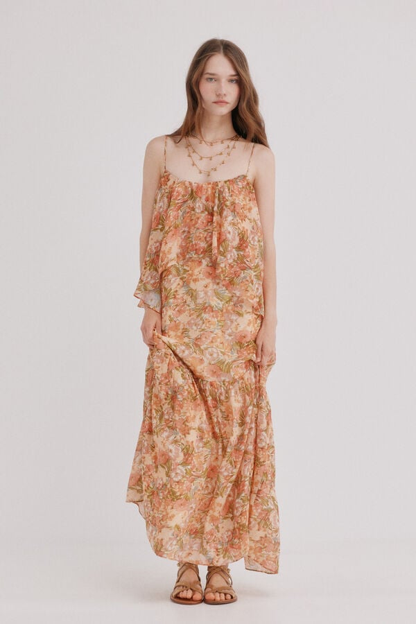 Hoss Intropia Africa. Vestido rom&aacute;ntico Estampado Naranja