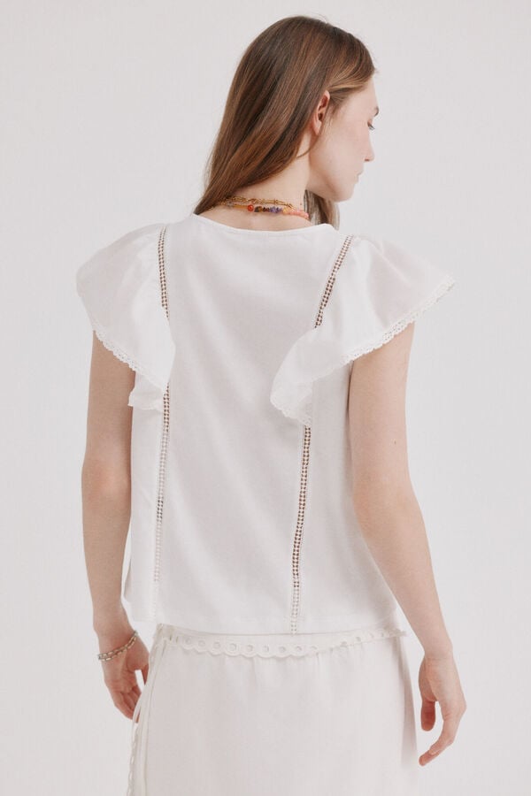 Hoss Intropia Mavie.T-shirt com folhos Branco