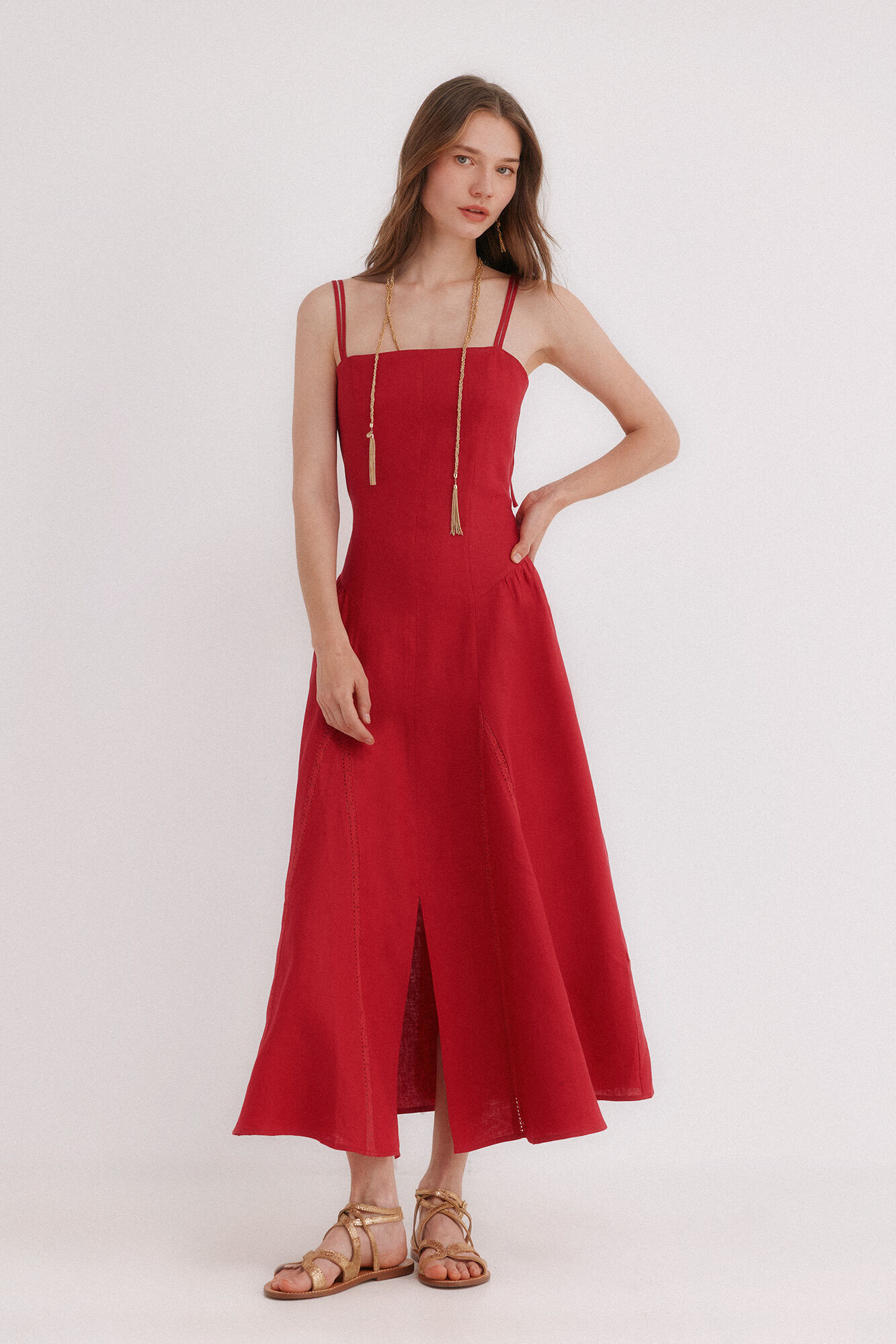 Hoss Intropia Ailin.vVestido midi vermelho