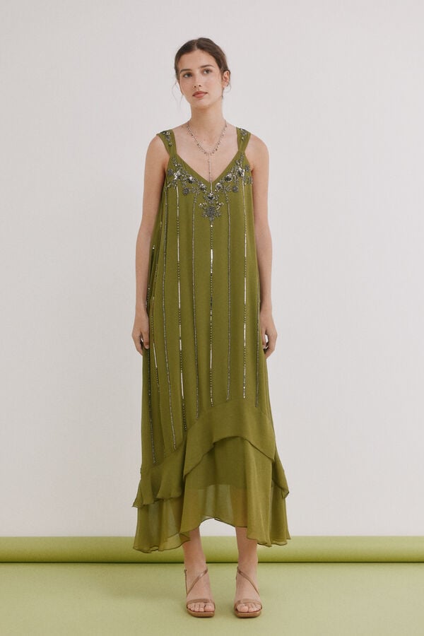 Hoss Intropia Aurore.Vestido missangas Verde