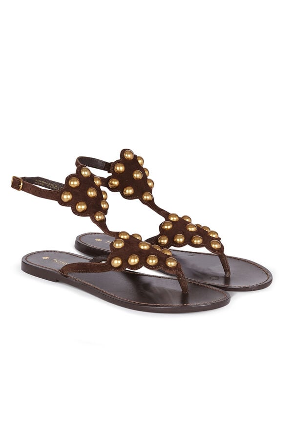 Hoss Intropia Maisa. Sandalias piel piezas met&aacute;licas Marron